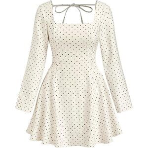 Cider Cream Polka Dot Square-Neck Mini Dress